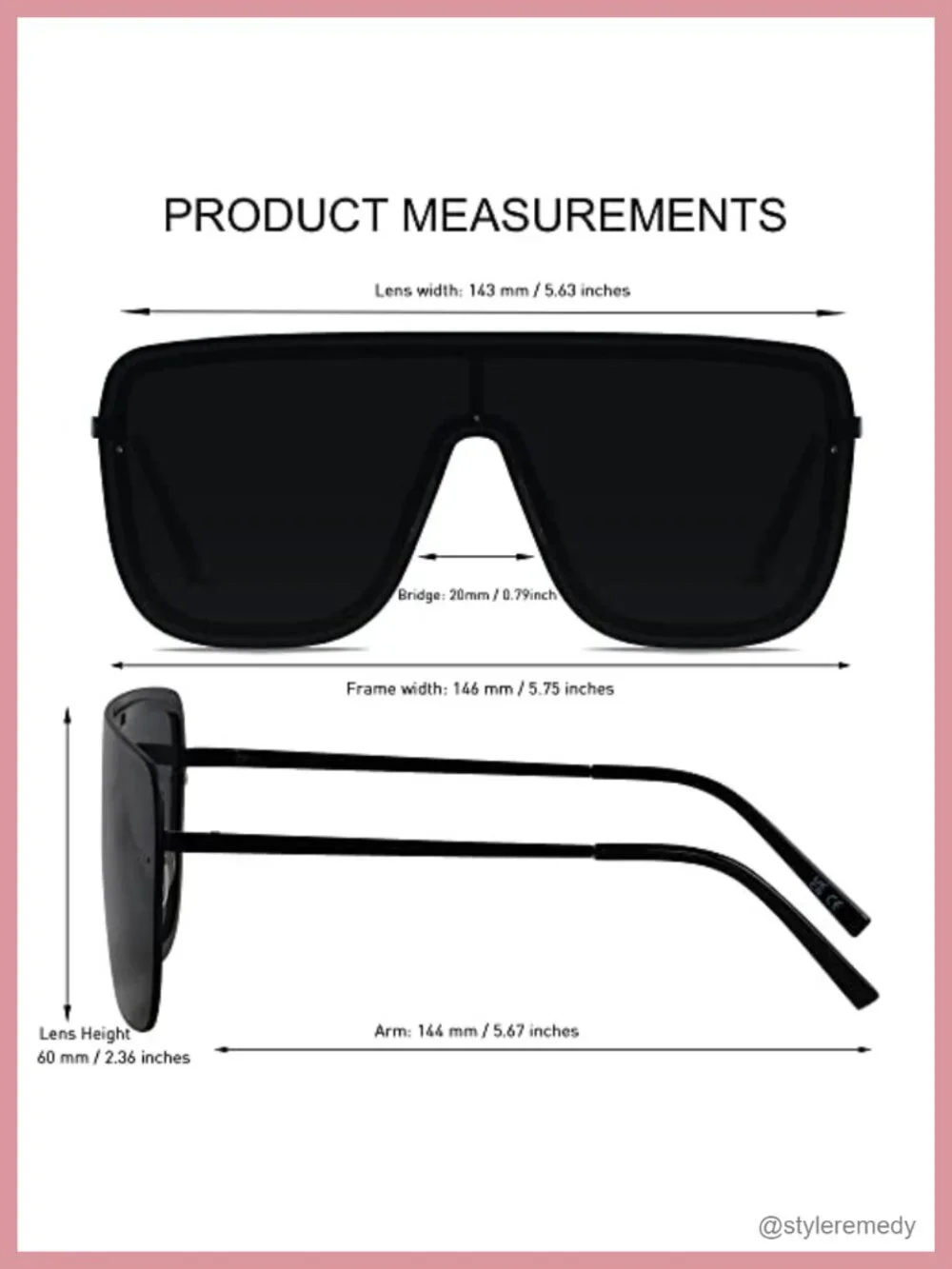Rimless Oversized Square Sunglasses UV400 Polycarbonate Metal Shield Frame